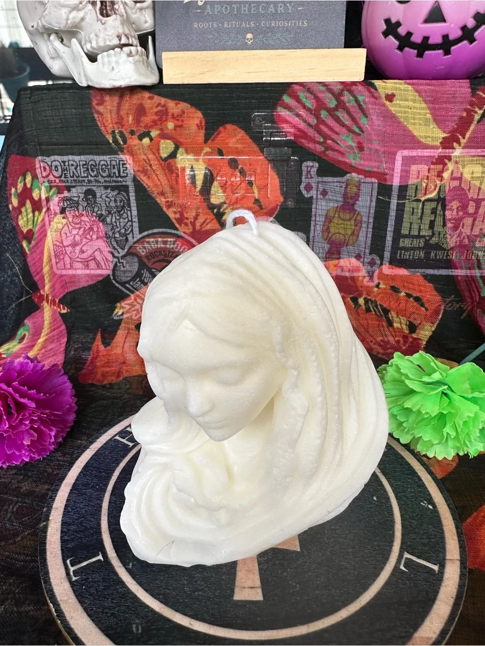 Handmade Blessed Mother Candle – White Virgin Mary Religious Candle